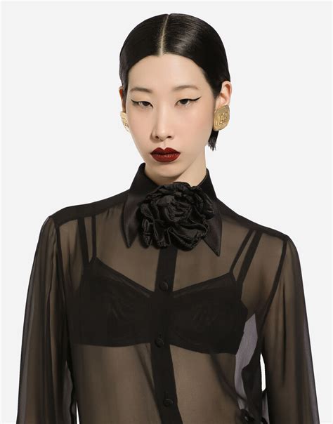 Silk chiffon shirt with satin details 